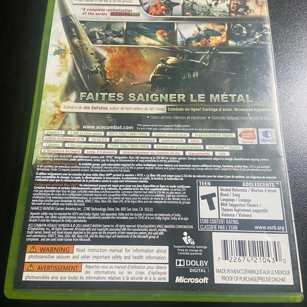 Ace Combat Assault Horizon Xbox 360 Game complete & tested (B1)